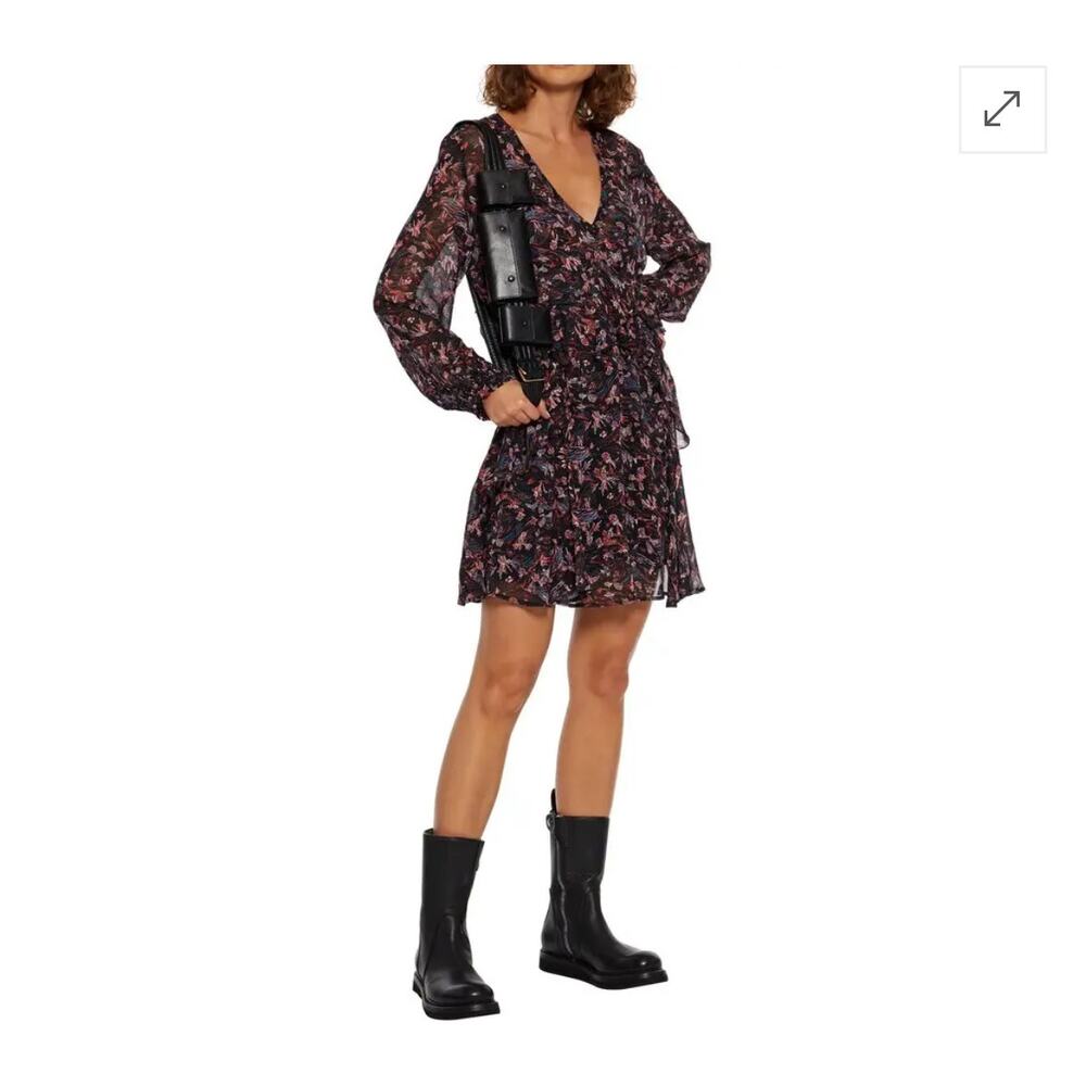Iro Paris Beaumont Ruffled Floral‎ Print Crepon Mini Longsleeve Dress Size US 6
